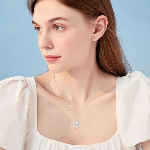 Vista 4 de Palpitate Collar de ángel de la guarda con colgante de ángel para mujer, plata de ley 925, regalo de ángel, joyería de condolencia, bautismo