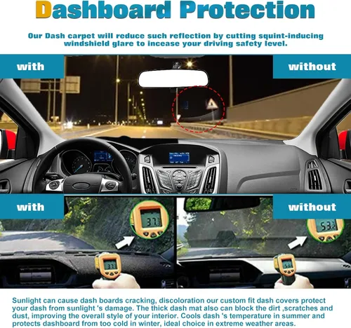 Vista 8 de Xotic Tech - Cubierta precortada de gamuza suave negra para tablero de automóvil, con parte trasera antideslizante, protector de deslumbramiento