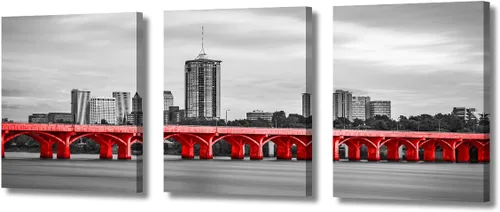 Vista 32 de TUMOVO Arte de pared en blanco y negro con paisaje urbano de Nueva York, decoración de pared de horizonte de Nueva York para sala de estar, puente