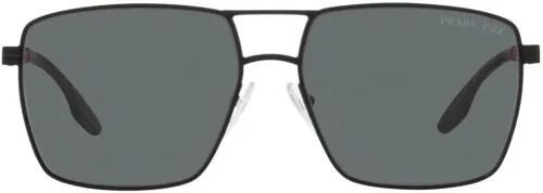Vista 2 de Prada Linea Rossa - Gafas de sol redondas para hombre, goma negrapolarizadas, gris oscuro, talla única