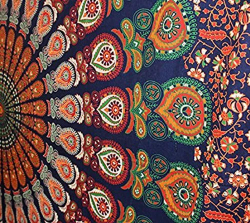 Vista 4 de raajsee - Tapiz azul y naranja con mandala - Mejor colgante de pared con mandala - Tapiz para la cama para dormitorio estético - Tamaño póster