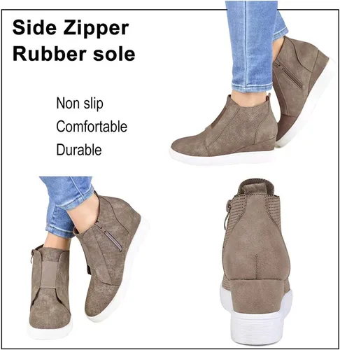 Vista 2 de Athlefit - Zapatos deportivos de cuña de plataforma para mujer, con tacón oculto, botines de cuña oculta