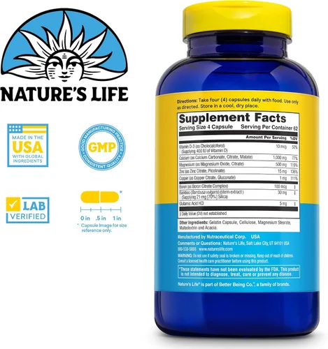 Vista 2 de Nature's Life Complejo de zinc Cal Mag: calcio (1000 mg), magnesio (500 mg), zinc (15 mg) y suplemento D3, soporte mineral traza para huesos