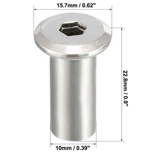 Vista 3 de uxcell M8x20mm Hex Socket Head Insertar Tuerca Tornillo Post Manga Tuerca para Muebles 10pcs