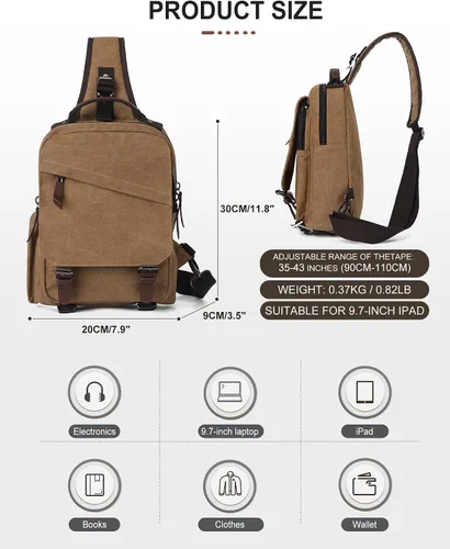 Vista 9 de Bolsa de mensajero para hombres, mochila cruzada pequeña, bolsa de hombro para hombres y mujeres, mochila con correa de lona