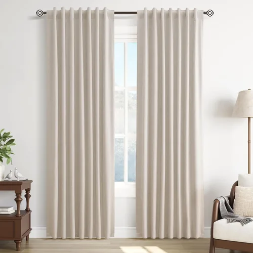 Vista 29 de Guken Cortinas opacas de lino, 2 paneles rústicos, elegantes, 100% opacas, con aislamiento térmico, banda de ganchos y trabilla trasera, 52 x 84