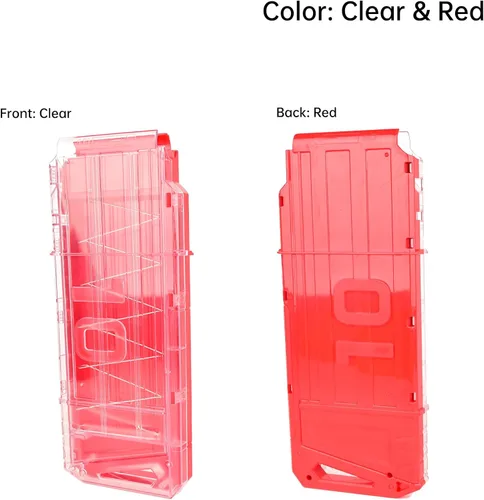 Vista 5 de Clips de revista, 10 dardos de recarga rápida, clips de bala para Nerf Centurion y Motostryke MEGA Blasters, 3 piezas (transparente y rojo)