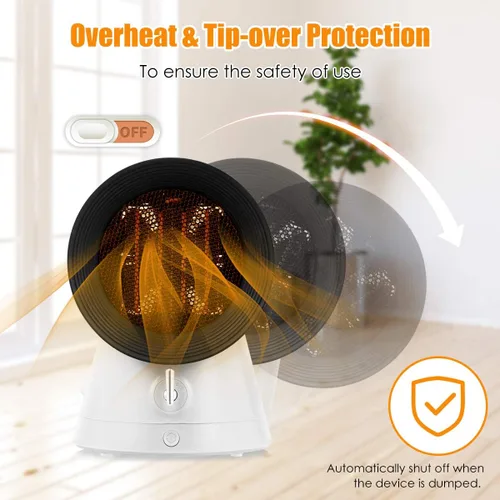 Vista 6 de COSTWAY Combinado Calentador y Ventilador 2 en 1, Calentador Eléctrico Portátil de Cerámica de 1500W con Calentamiento Rápido y Modo Ventilador