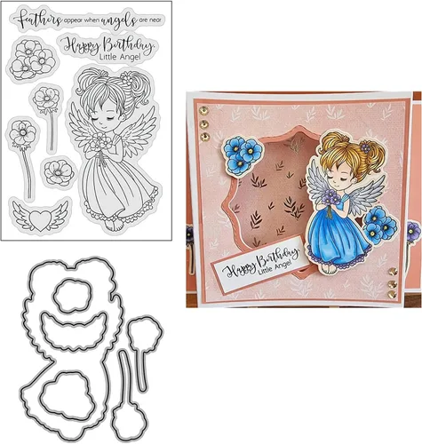 Vista 9 de Juego de sellos y troqueles transparentes de ángel para hacer tarjetas, plantillas de corte para álbumes de recortes, álbum de fotos, papel