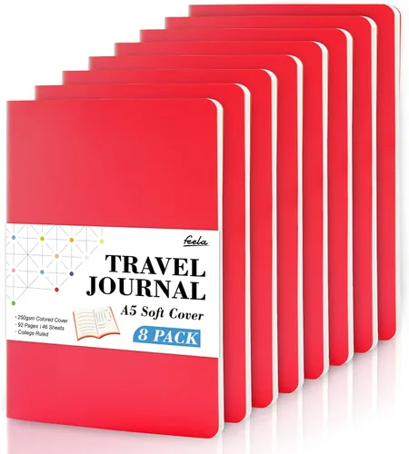 Vista 13 de Feela - Paquete de 8 cuadernos de tapa blanda en masa, cuadernos universitarios rayados para el trabajo, cuaderno de viaje rayado para mujeres