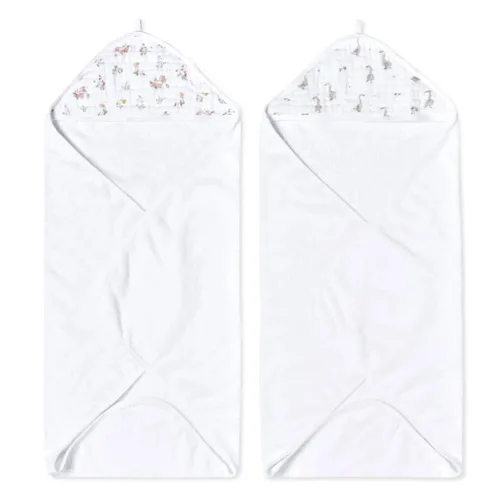 Vista 13 de aden + anais Essentials - Toalla de baño con capucha para bebé, súper suave, 100% algodón, paquete de 2, conejitos ruborizados