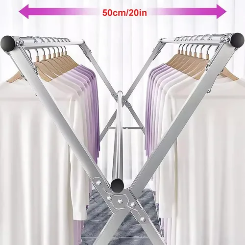 Vista 3 de Tendedero plegable para interiores de 63 pulgadas, con ruedas, estante de secado de ropa portátil de acero inoxidable resistente, estante de secado