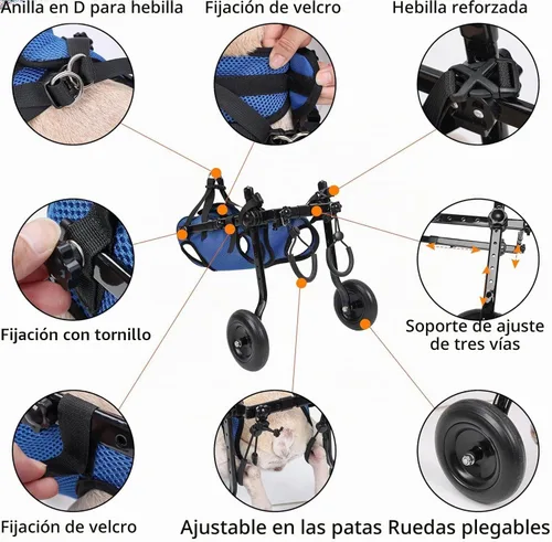 Vista 3 de Silla de ruedas ajustable para perros pequeños - Ayuda de movilidad para mascotas discapacitadas, Silla de ruedas para perros pequeños para patas