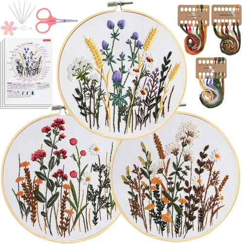 Vista 9 de Santune Paquete de 4 kits de bordado para principiantes, kits de punto de cruz y punto de aguja para adultos, juegos de punto con patrón de abeja