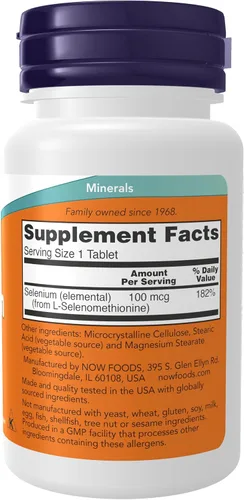 Vista 2 de NOW Suplementos, Selenio (L-Selenometionina) 100 mcg, Mineral Esencial*, 100 Tabletas