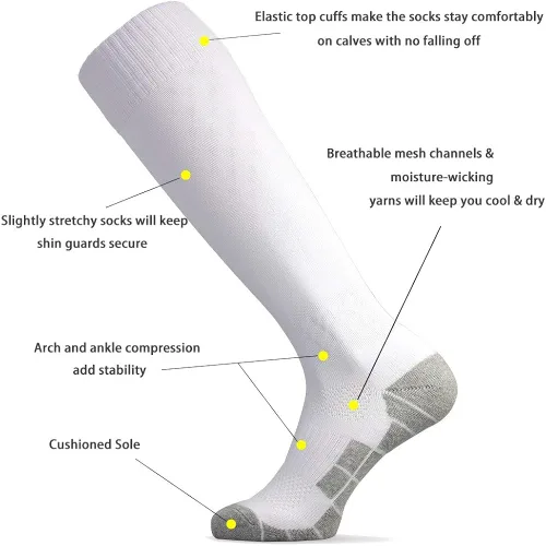 Vista 2 de CWVLC - Calcetines de fútbol (135pares) calcetines altos hasta la rodilla, para deportes de equipo, para adultos, jóvenes y niños