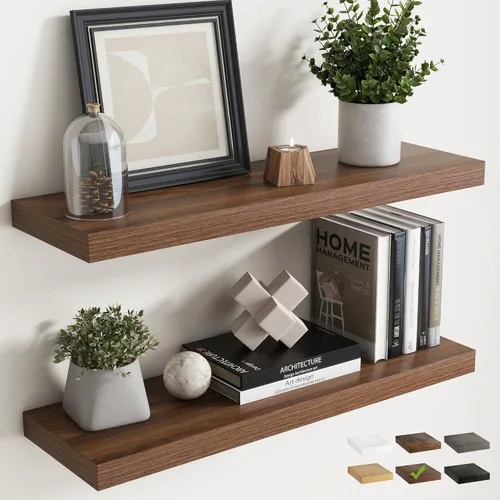 Vista 57 de Estantes flotantes cuadrados de 8 pulgadas para pared, paquete de 3, estantes de baño con veta de madera de 8"D con soportes invisibles, estantes