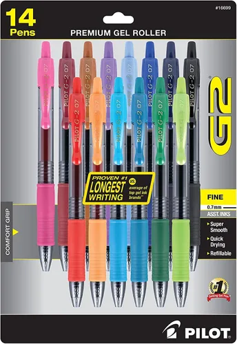 Vista 4 de Pilot G2 Bolígrafos de Gel Premium, Punta Gruesa, Bolígrafos de Tinta en Gel, 1 mm, Juego de 14, Negro, Azul, Rojo - Ideal para Escuela, Diario