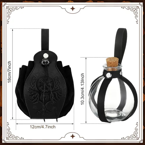 Vista 3 de Sweetude 5 piezas de cinturón medieval renacentista accesorios vikingo cuero cinturón bolsa protector brazo daga cubierta cinturón corcho poción