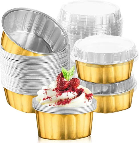 Vista 9 de 100 Piezas Vasos de Papel de Aluminio de 8 oz con Tapas Moldes Desechables con Tapas Vasos Desechables para Hornear Recipientes de Papel de Aluminio
