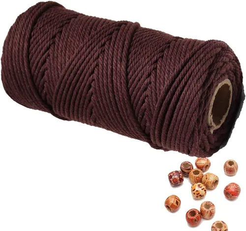 Vista 19 de Cordón de macramé beige de 0.078 pulgadas x 220 yardas, cuerda de algodón torcido de 4 hebras natural para colgar en la pared, manualidades, cordel