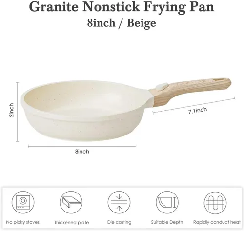 Vista 2 de Caannasweis Sartén antiadherente de 8 pulgadas, sartén de granito antiadherente con mango desmontable, sartén para huevos, sartén para tortillas