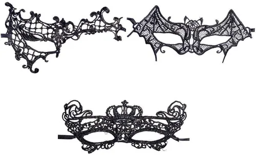 Vista 4 de Tvoip Paquete de 9 máscaras de encaje venecianas para mujer, máscara de ojos sexy para Halloween, carnaval, fiesta, baile, color negro, Negro