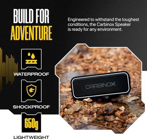 Vista 3 de CARBINOX Altavoz Bluetooth portátil con IPX7 impermeable, carga rápida tipo C, sonido envolvente 3D, rango de 59.1 ft, negro