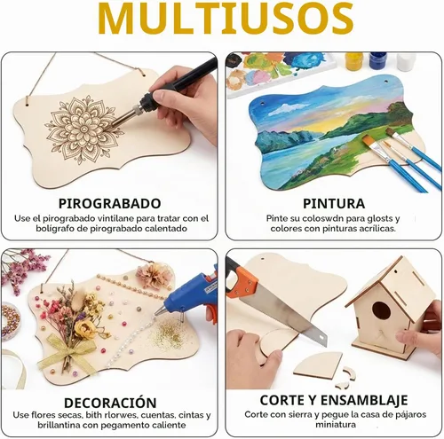 Vista 6 de 12 piezas de manualidades de madera sin terminar, placas de madera con forma rectangular para carritos, colgador de puerta, quema, pintura