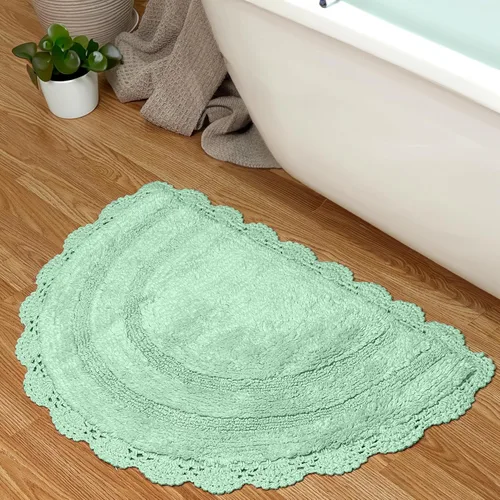 Vista 65 de Chardin home Alfombra de baño de ganchillo beige, alfombra de baño ovalada 100% algodón con borde de ganchillo artesanal hecho a mano, alfombra