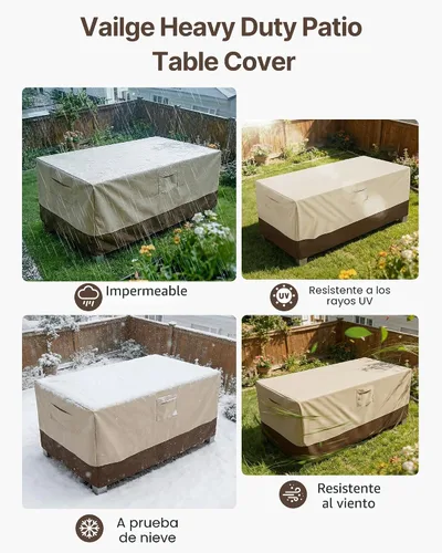 Vista 5 de Vailge Veranda Funda para mesa de patio rectangular/ovalada, resistente, impermeable y al aire libre, para muebles de jardín