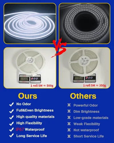 Vista 5 de DUOFU365 - Tira de luces LED neón blanca, DC 12V 600 LED SMD2835, tiras de luces LED de neón de cuerda mejoradas, flexibles e impermeables de 16.4