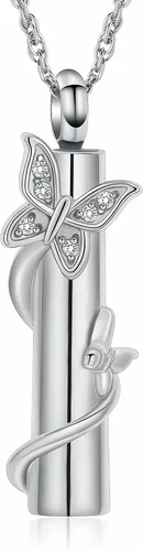 Vista 10 de shajwo Collar de cenizas de urna de mariposa cilíndrica para mujeres y hombres, joyería de cremación de seres queridos, colgante de vial