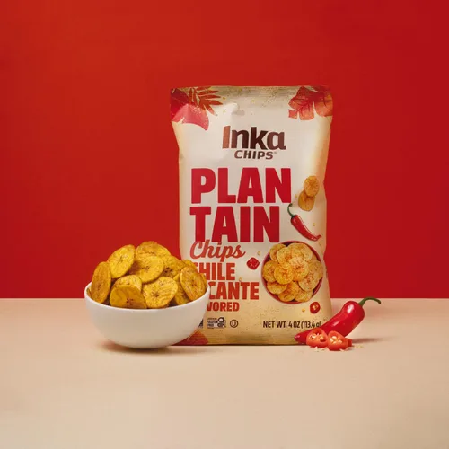 Vista 3 de Inka Crops Inka Chips- Chile Picante - Chips de plátano picante, 4 onzas (paquete de 6)