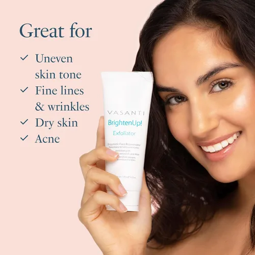 Vista 7 de VASANTI BrightenUp! Exfoliante (0.71 oz) Exfoliante facial físico + químico con resultados instantáneos para una piel suave, tersa y radiante