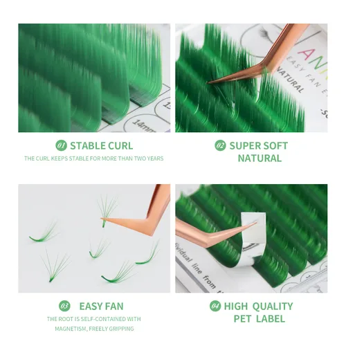 Vista 3 de Extensión de pestañas de colores, Easy Fan púrpura, 0.07, rizo D, 0.315-0.591 in, volumen mixto, pestañas postizas individuales