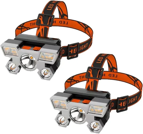 Vista 15 de RUNAAJA - Linterna frontal LED COB de 750000 lúmenes, linterna recargable, lámpara de cinco lámparas de diseño súper lejano para correr al aire