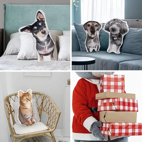 Vista 5 de Almohada personalizada para mascotas, almohada con foto personalizada, almohada con forma de perro y gato, impresión 3D, animales de peluche