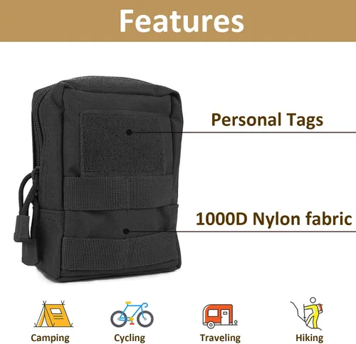 Vista 3 de Paquete de 4 bolsas Molle Tactical Utility EDC Bolsas pequeñas con 4 parches desmontables y 4 clips de anillo en D