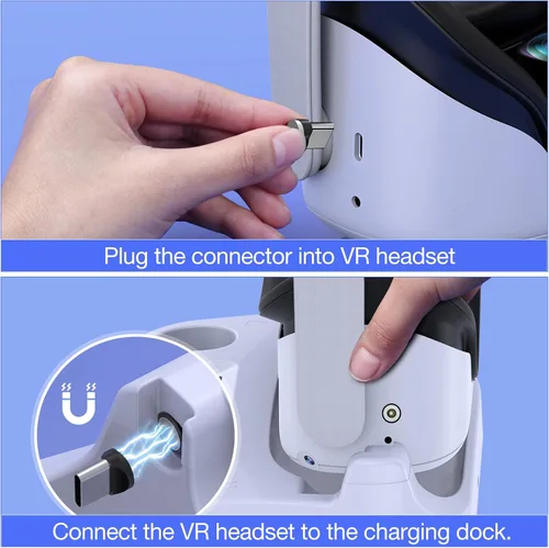 Vista 5 de Kawaye Estación de carga para Meta Quest 2, estación de carga para auriculares y controlador Oculus Quest 2, base de carga rápida con 2