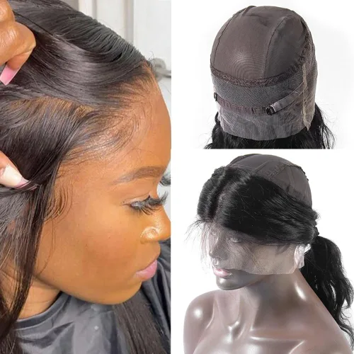 Vista 42 de 13x4 Frontal de encaje ondulado del cuerpo, frontal de encaje suizo transparente HD invisible prearrancado con cabello de nacimiento de grado 12A
