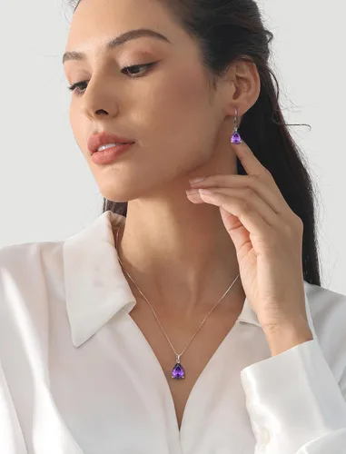 Vista 3 de YL Aretes colgantes de plata de ley, aretes solitarios con cierre de palanca de 0.276 x 0.394 in, joyería de piedra natal de lágrima para mujer
