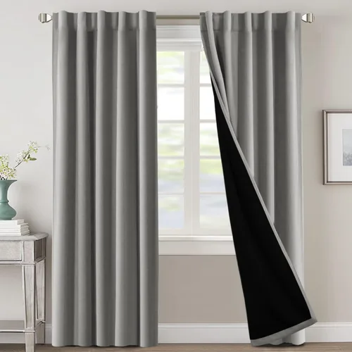 Vista 99 de H.VERSAILTEX Cortinas 100% opacas para dormitorio con forro negro, cortinas de oscurecimiento de habitación completa, con aislamiento térmico
