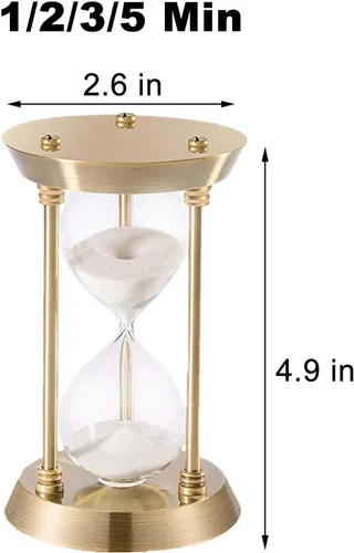 Vista 4 de Temporizador de arena vintage de 1 minuto, reloj de arena pequeño de 4.9 pulgadas, reloj de arena de latón antiguo, reloj de arena de 1 minuto