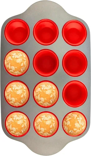 Vista 9 de Boxiki Kitchen Molde de acero antiadherente para magdalenas de 6 tazas con asas de silicona y forros reutilizables, perfecto para hornear magdalenas