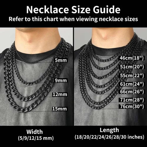 Vista 6 de ChainsHouse Collar de cadena de eslabones cubanos para hombre y mujer, 0.118 in0.157 in0.197 in0.315 in0.354 in0.472 in0.591 in ancho, acero