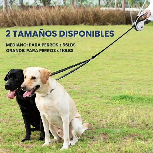 Vista 2 de Correa retráctil doble para perros medianos (hasta 66 libras cada uno), correa de doble cabeza para mascotas con bolsas para excrementos y luz LED