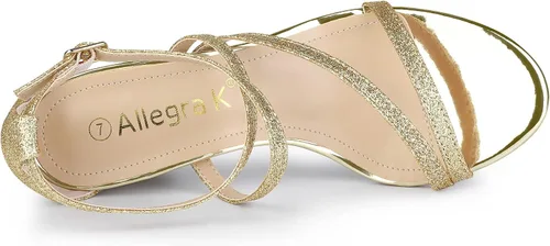 Vista 4 de Allegra K Sandalias de tacón grueso con correa cruzada y purpurina para mujer