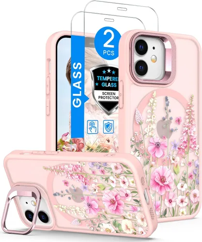 Vista 12 de Dretal para Funda iPhone 12, Funda iPhone 12 Pro Floral, con Protector de Pantalla, Soporte para Cámara, Protección de Grado Militar, Funda