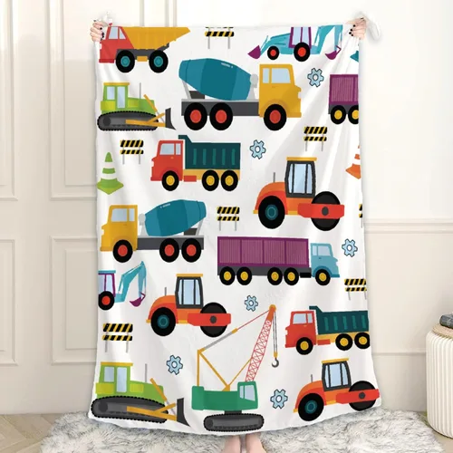 Vista 31 de Manta de Bebé Personalizada con Camiones de Construcción Personalizados Camión Volquete Mantas con Nombre para Niños y Niñas Manta Suave de Arrullo